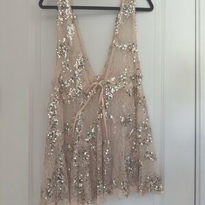 Free people intimately dress size medium sheer lace with sequins detail pink